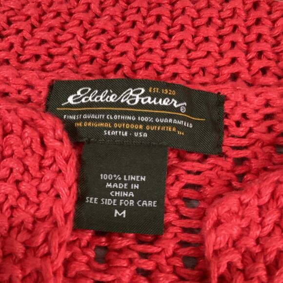 Eddie Bauer 100% Linen Open Knit Sweater Size M Crochet Cardigan Vintage - Picture 10 of 13